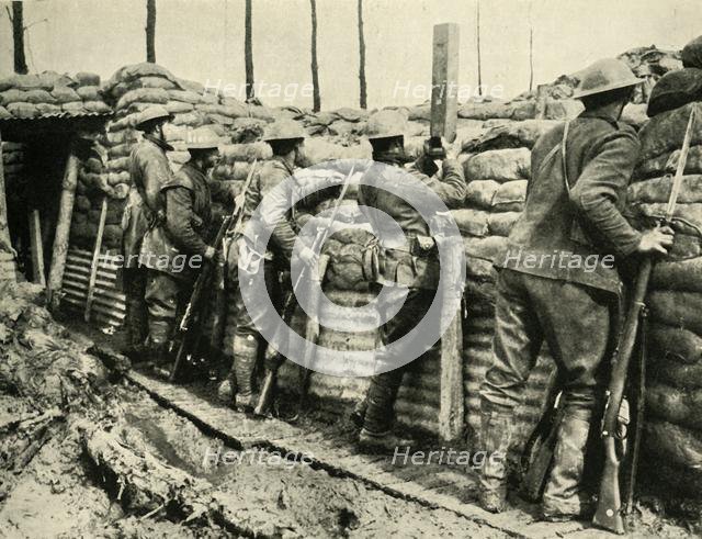 Allied soldiers using periscopes, Flanders, First World War, 1915-1916, (c1920). Creator: Unknown.