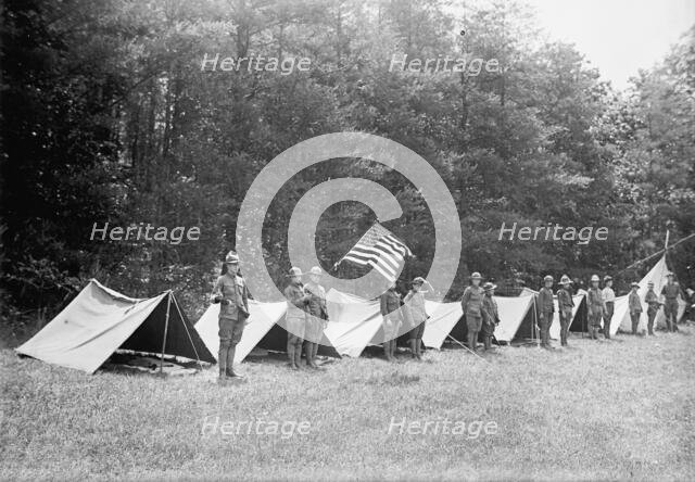 Boy Scouts Standing In Front of Tents In Encampment, between 1914 and 1917. Creator: Harris & Ewing.