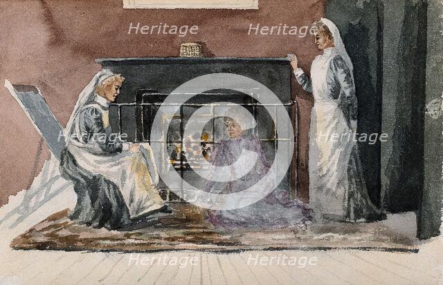 The London Fever Hospital, Liverpool Road, Islington: two nurses and a patient [?] in front..., 1891 Creator: Nurse Flower.