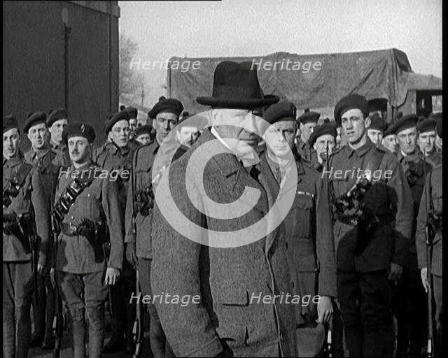 A British Man Inspecting and Speaking to Lines of Irish Auxiliary Soldiers, 1921. Creator: British Pathe Ltd.