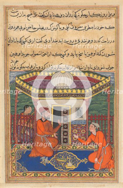 Page from Tales of a Parrot (Tuti-nama): Forty-eighth night: The young man of Baghdad..., c. 1560. Creator: Unknown.