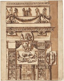 Fantasy of a Façade with Bizarre Ornaments, 1764/1766. Creator: Giovanni Battista Piranesi.