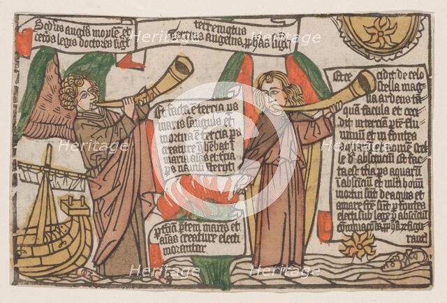 The Mountain and the Star Fall into the Sea, illustration from the Apocalypsis Sancti..., 1460-1470. Creator: Anon.