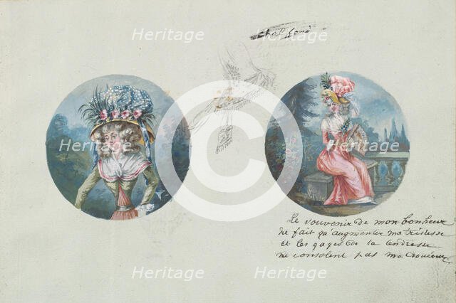 Two Costume Designs or Portrait Types and a Third Costume Sketch, ca. 1785-90. Creator: Anon.