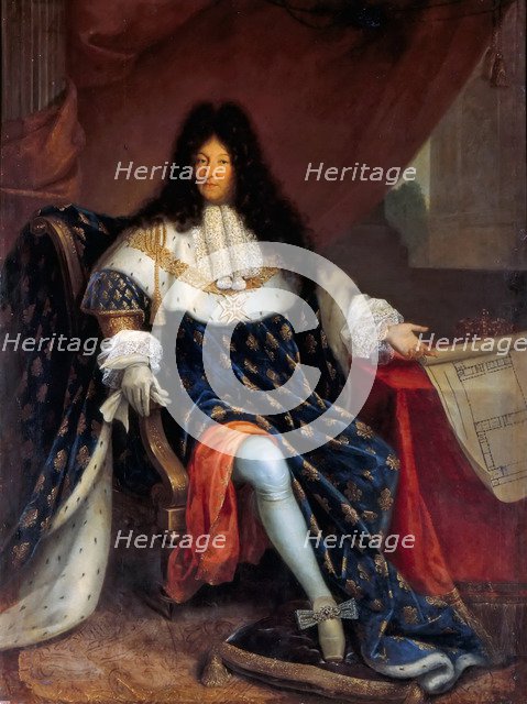 Portrait of Louis XIV Holding the Plan for the Maison Royale de Saint-Louis at Saint-Cyr. Artist: Jollain, Nicolas-René (1732-1804)