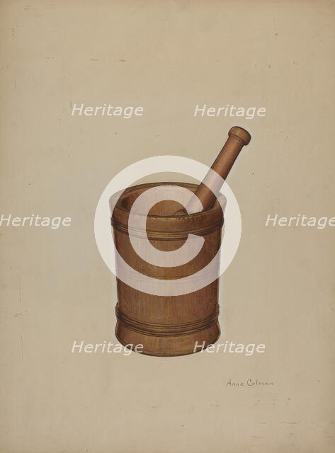 Mortar and Pestle, c. 1938. Creator: Anne Colman.