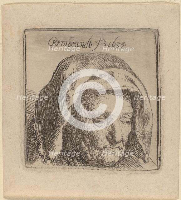 The Artist's Mother in a Cloth Headdress, Looking Down, 1633. Creator: Rembrandt Harmensz van Rijn.