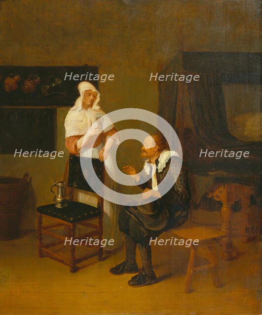 Scene at an Inn with elderly Guest and servant Maid, 1661. Creator: Gerritsz Quiringh van Brekelenkam.