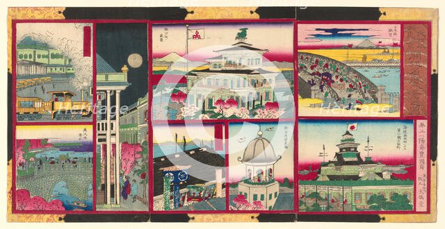 Eight Modern Views of Famous Places in Tokyo of Great Japan (Dai Nippon Tokyo kaika..., 1875. Creator: Utagawa Kunisada II.