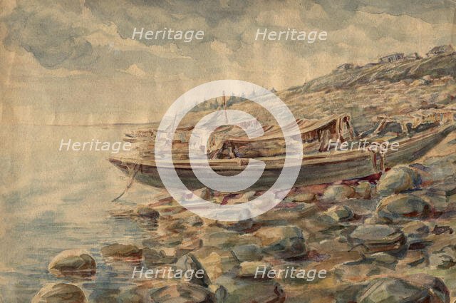 Boats on the banks of the Yenisei, 1928. Creator: Dmitrii Innokent'evich Karatanov.