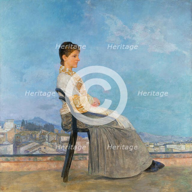 Portrait of a Roman Woman on a Flat Roof in Rome, 1891. Creator: Max Klinger.