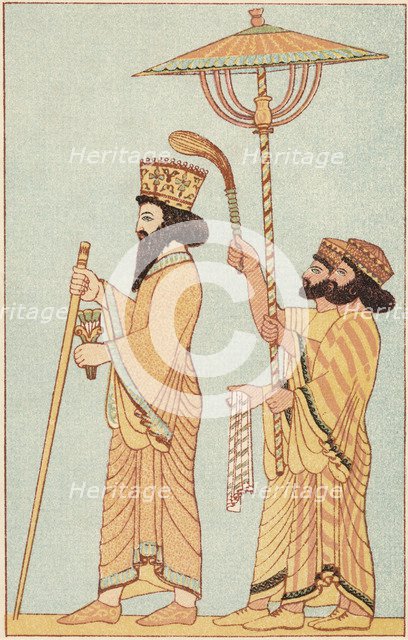 Darius I (548-486 BC) Achaemenid king of Persia from 521, with attendants, 1881. Artist: Unknown