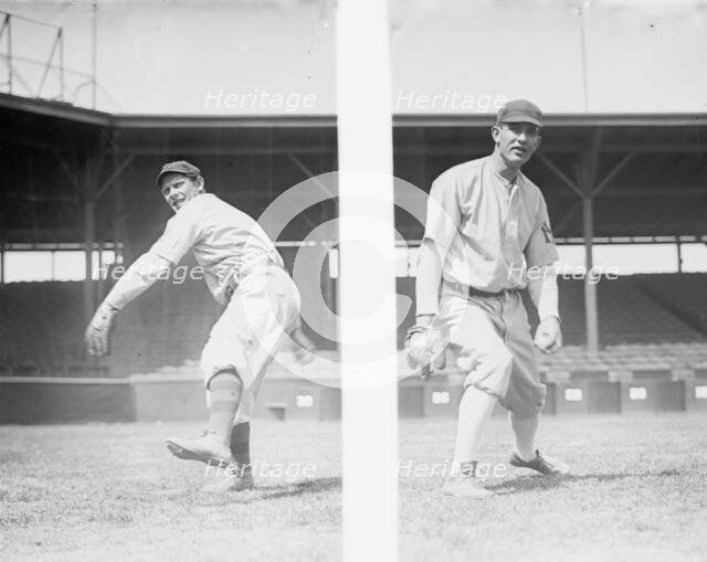 Jack Quinn & Jim Vaughn wearing partial 1909 uniforms, New York, AL (baseball), 1910. Creator: Bain News Service.