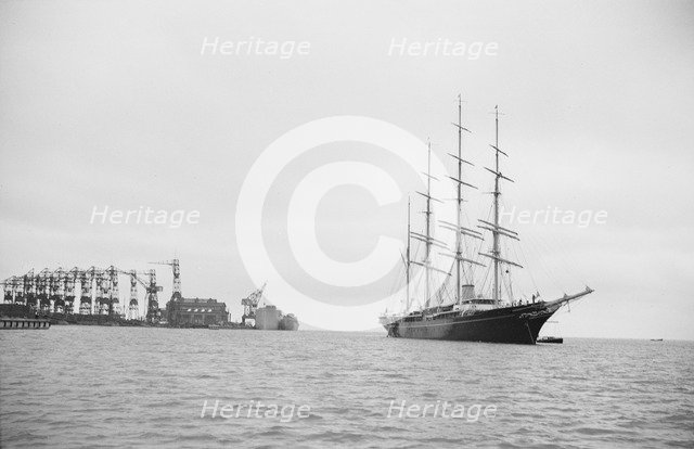 sailing ship at anchor in Landskrona harbour, Sweden, 1935. Artist: Unknown