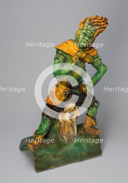 Roof Tile with Guardian Figure, Ming dynasty (1368-1644) or Qing dynasty, c. 17th century. Creator: Unknown.