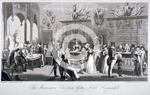 Interior view of the Automaton Exhibition in the Gothic Hall, Haymarket, London, 1826.               Artist: Theodore Lane