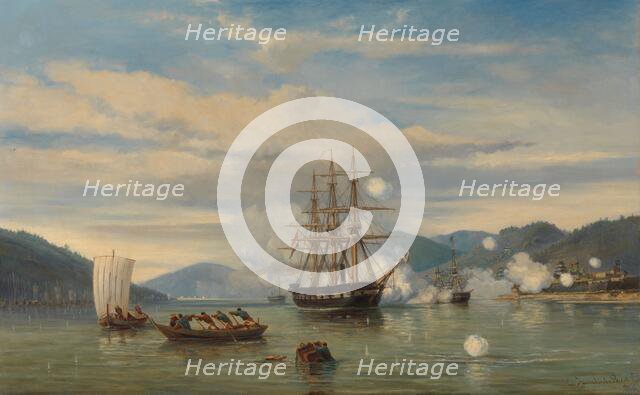 HMS Steam-Powered Battleship Medusa Opening the Shimonoseki Straits, 1864. Creator: Jacob Eduard van Heemskerck van Beest.