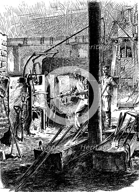 Puddling furnace and mechanical hammer, Krupps Works, Essen, Germany, 19th century. Artist: Unknown