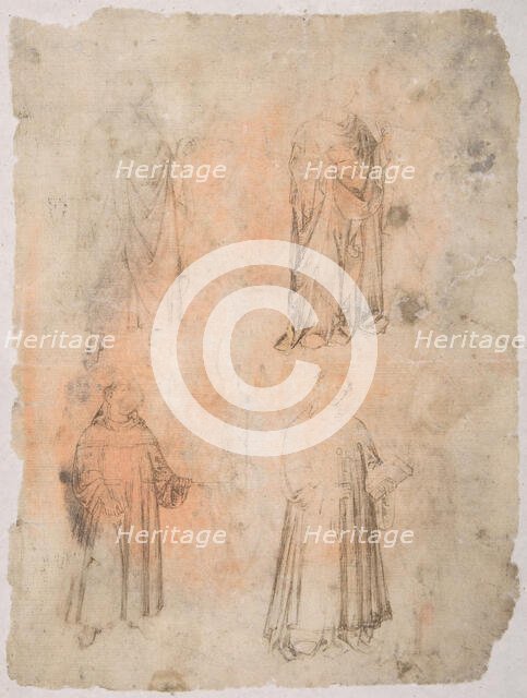 Four Saints (recto); Two Saints, Seated Madonna, and Kneeling Figure (verso), 14th century. Creator: Anon.