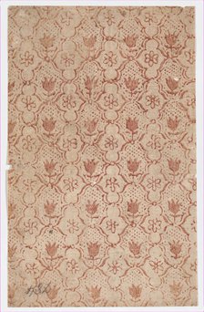 Sheet with overall lattice pattern with flowers, 19th century. Creator: Anon.