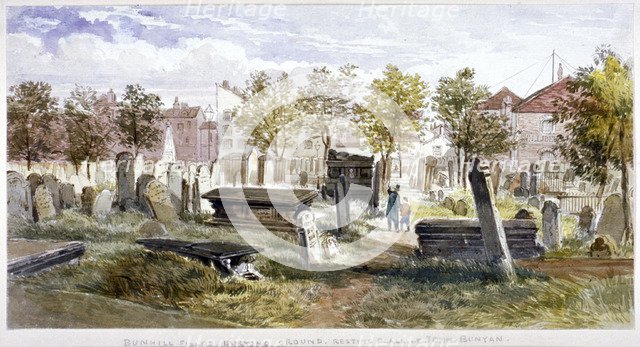 View of tombs and memorial stones in Bunhill Fields, Finsbury, Islington, London, 1866.              Artist: Anon