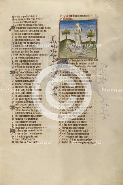 Female Personifications of Poverty and Franchise; Roman de la Rose, about 1405. Creator: Unknown.