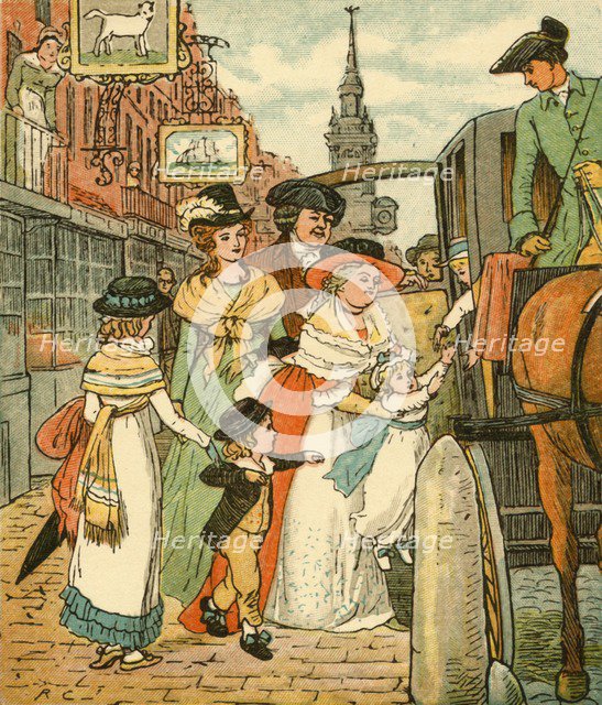 John Gilpin sees his family off in a chaise-and-pair, 1878, (c1918). Creator: Randolph Caldecott.