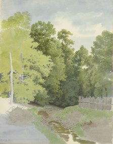 A fence along a A dry streambed at the edge of the forest, 1866. Creator: Carl Theodor Reiffenstein.