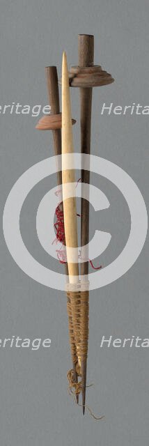 Wooden Spindle with Ceramic Whorl, Peru, 1000/1476. Creator: Unknown.