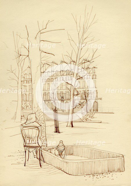 Child playing in sandpit, Paris, France, c1951.  Creator: Shirley Markham.