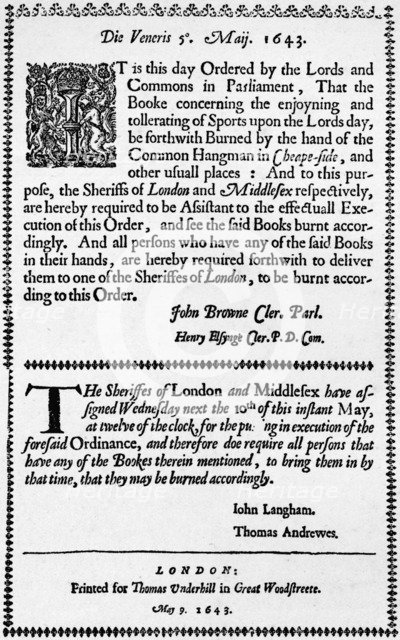 A facsimile of the order for the burning of the Book of Sports, 1643 (1903). Artist: Unknown.