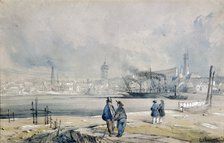 'The South Bank, with Waterloo Bridge', London, 1847. Artist: G Chaumont