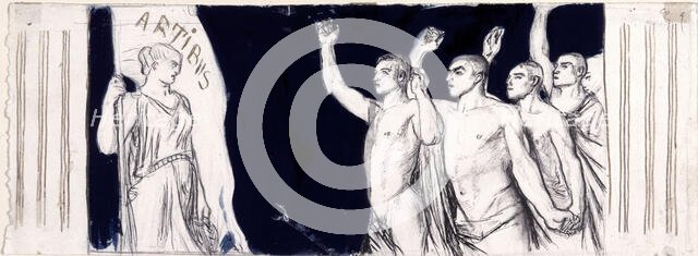 Watercolour Sketch for a Petition by the Finnish Art Society, 1890-1925. Creator: Magnus Enckell.