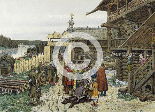 Court of a Feudal Russian Prince, 1908.  Creator: Vasnetsov, Appolinari Mikhaylovich (1856-1933).