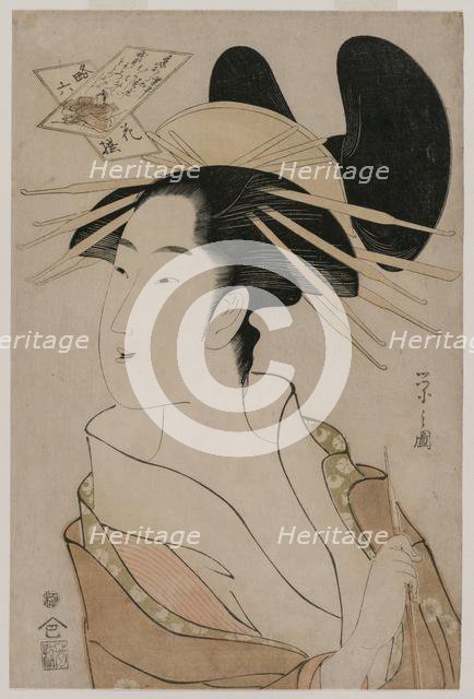 Portrait of a Courtesan Holding a Pipe..., mid 1790s. Creator: Ch?bunsai Eishi (Japanese, 1756-1829).