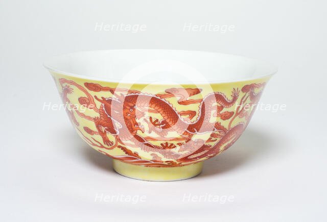 One of a Pair of Yellow and Iron-Red Dragon Bowls, Qing dynasty, Qianlong reign(1736-1795). Creator: Unknown.