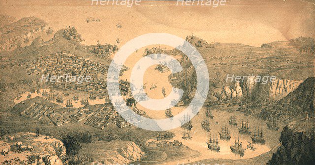 'The town, forts and harbours of Sebastopol', 1854. Artist: Edmund Walker.
