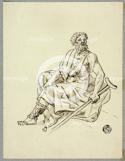 Seated Old Man with Crutch, n.d. Creator: Hans Heinrich Meyer.