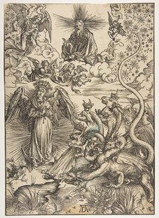 The Apocalyptic Woman, from The Apocalypse, Latin Edition, 1511, 1511. Creator: Albrecht Durer.