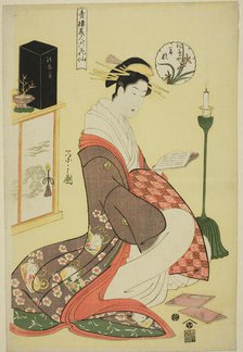 Wakana of the Matsubaya, from the series "Beauties of the Pleasure Quarters as the..., c1794/95. Creator: Hosoda Eishi.