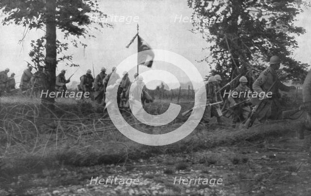 'Notre attaque Generale des 3 et 4 Septembre; Le drapeau du regiment qui a chilly pour objectif fran Creator: Unknown.