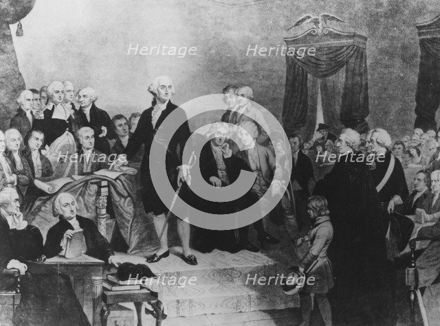 George Washington's inauguration as President, 1789.  Artist: Tompkins H Matteson