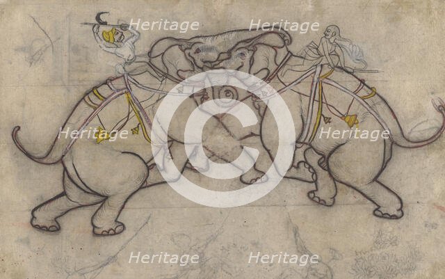 An Elephant Fight (Recto), between c1800 and c1825. Creator: Unknown.