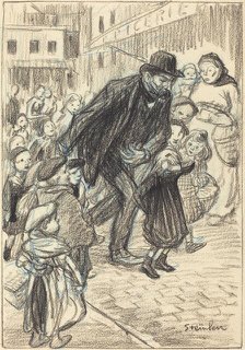 A Man on a City Street, Surrounded by Children (Un Père), late 19th-early 20th century. Creator: Theophile Alexandre Steinlen.