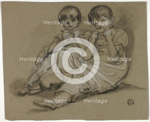 Two Girls Playing on Combs (recto); Sketch of Seated Woman with Fragment of Another... , c. 1790. Creators: Thomas Barker, Thomas Jones Barker.