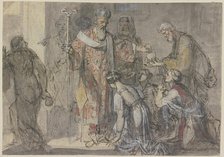 Saint Nicholas of Myra distributing gifts. Creator: Joseph Fratrel.