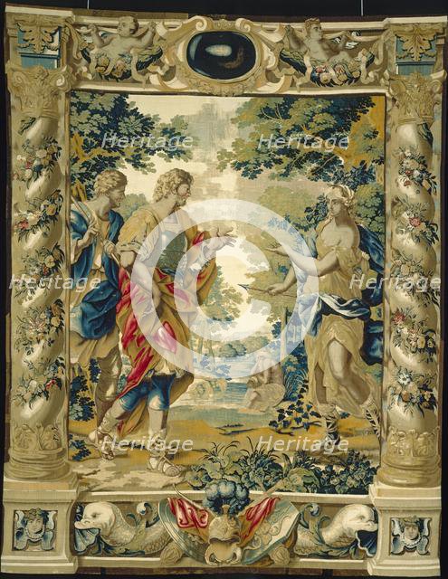 Venus tells Aeneas and his friend Achates to go to Carthage, 1679. Creator: Giovanni Francesco Romanelli (Italian, 1610-1662); Michael Wauters (Flemish, 1679).