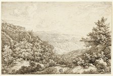 Landscape with Wooded Hills, Seated Figure, 1756. Creator: Nicolaes Emmanuel Perij.