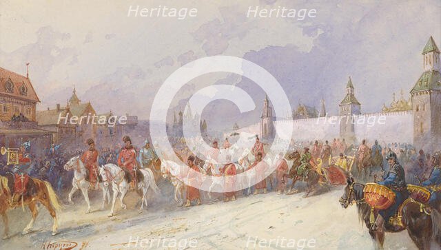 The Arrival of the Captured Kuchum's Family in Moscow, 1599, 19th century. Creator: Nikolay Nikolaevich Karazin.