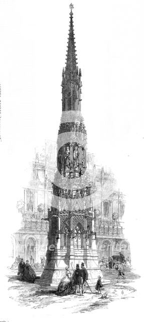 The Eleanor Cross restored, in front of the Charing-Cross Hotel and Railway Station, 1865. Creator: Mason Jackson.